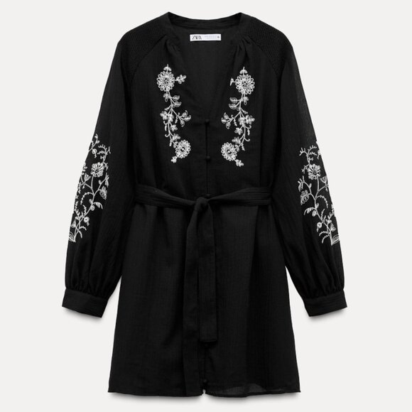 NWT Zara Black Embroidered Mini Dress - Picture 3 of 8